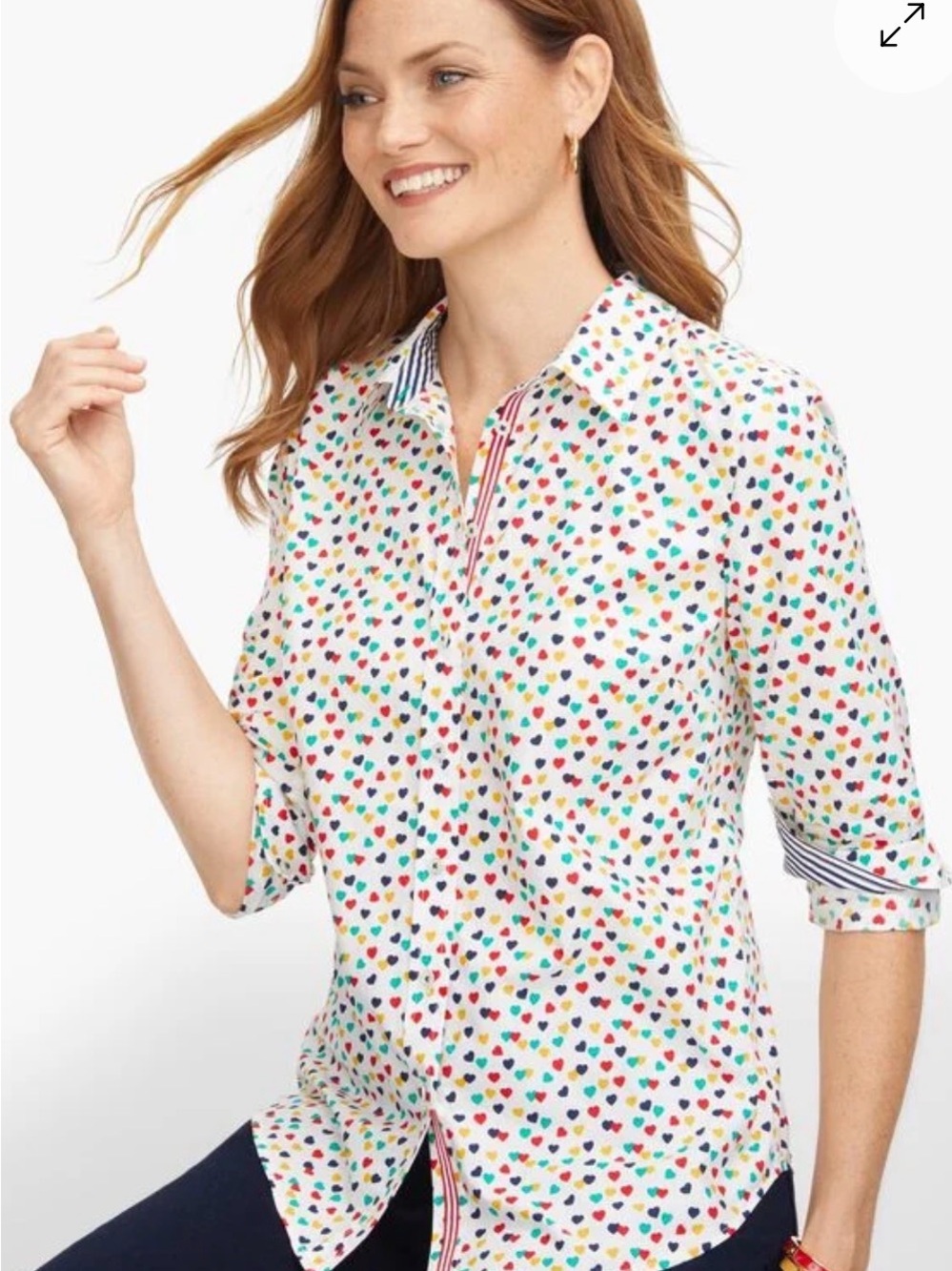 Talbots Multicolor Ditsy Hearts Print Button-Down Shirt. Sz L.